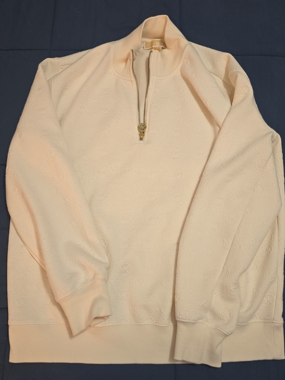 MK Women's Cream Quarter-Zip Textured Sweater